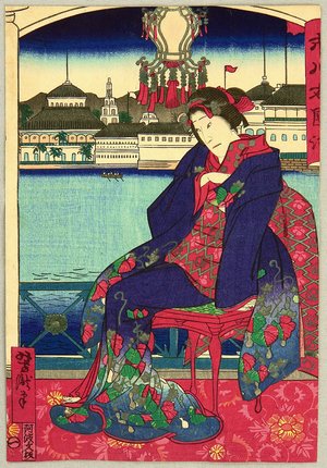 Japanese Print "Beauty in Nagasaki" by Utagawa Yoshitaki, 歌川芳滝 (Utagawa Yoshitaki)