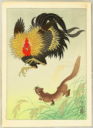 小原古邨: Rooster and Weasel - Artelino