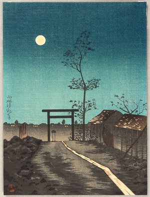 Kobayashi Kiyochika: Torii and Full Moon - Artelino