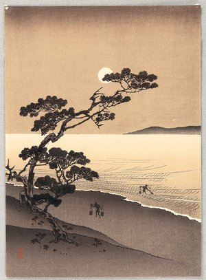 Arai Yoshimune: Suma Beach at Night (Sepia Version) - Artelino
