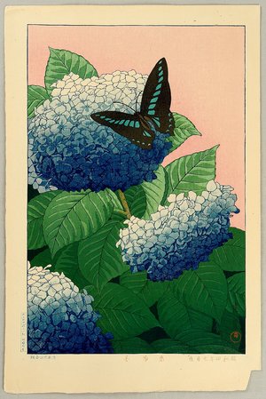 Inuzuka Taisui: Butterfly and Hydrangea - Artelino