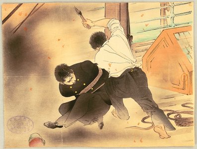 Mizuno Toshikata: Two Men in Storm - Artelino