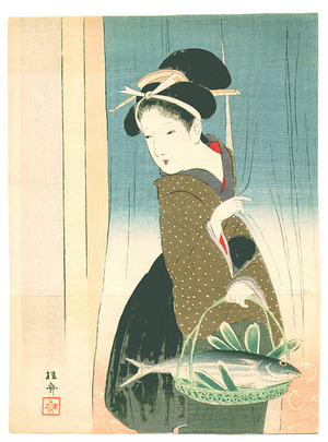 Takeuchi Keishu: Lady and Fish (Kuchi-e) - Artelino