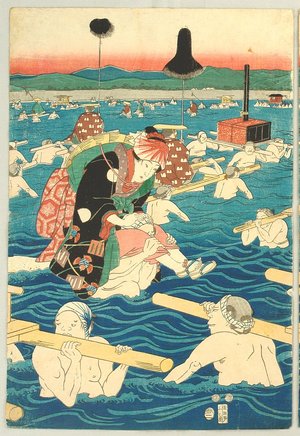 Utagawa Hiroshige: Crossing O-i River on Foot - Artelino