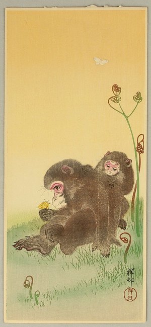 小原古邨: Two Monkeys and Butterflies - Artelino