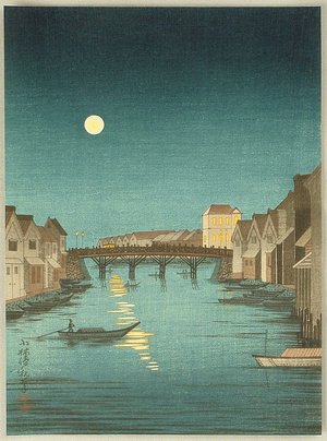小林清親: Full Moon at Nihonbashi bridge - Artelino