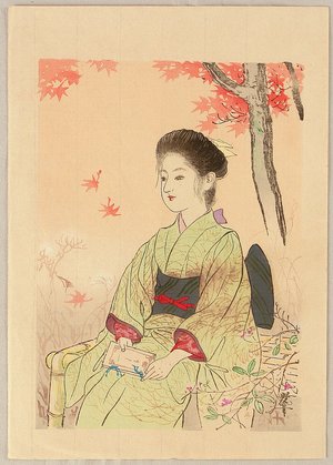 Tsukioka Kogyo: Girl under Maple Leaves - Artelino