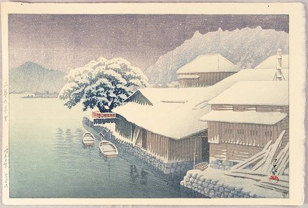 川瀬巴水: Collection of Scenic Views of Japan; Eastern Japan Edition - Evening Snow at Ishimaki - Artelino