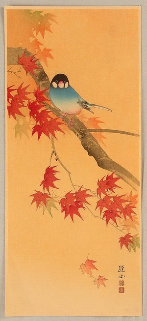 日本版画 "Blue Bird in Autumn" 由 Ito Sozan 创作