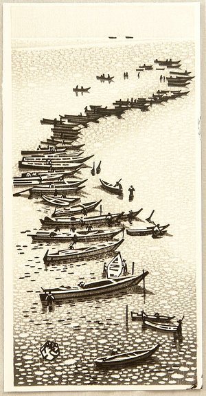 Okuyama Gihachiro: Sail Boats and Rocky Shore - Artelino