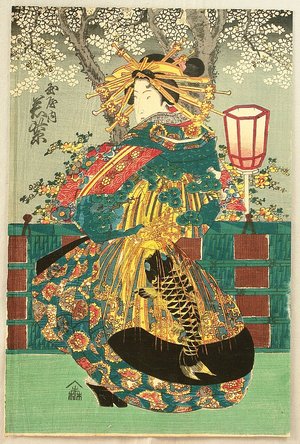 Utagawa Kunisada: Courtesan and Cherry Blossoms - Artelino