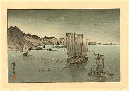 Japanese Print "Sail Boats at Night" by Ando Hiroshige, 歌川広重 (Ando Hiroshige After)