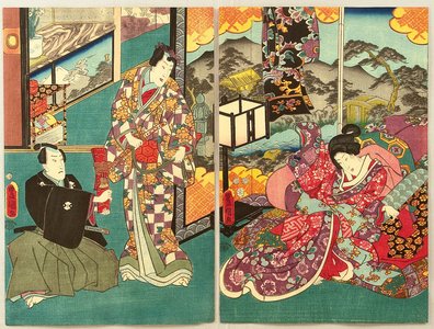 Utagawa Kunisada: Prince Genji and Messenger - Artelino