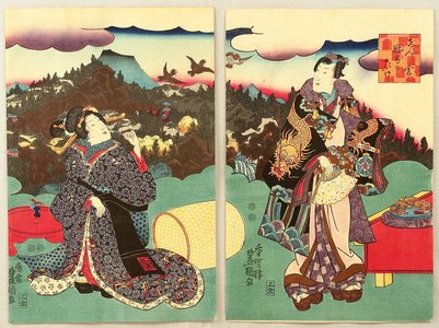 Utagawa Kunisada: Viewing Mt. Kurama - Prince Genji - Artelino