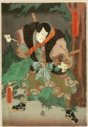 Utagawa Kunisada: Samurai with Bear Skin Jacket - Kabuki - Artelino