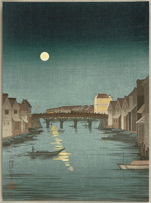小林清親: Full Moon at Nihonbashi bridge - Artelino
