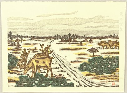 Funazaki Kojiro创作的日本版画《Frozen Field in Horonai》