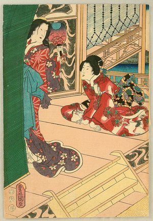 歌川国貞: Beauties on Veranda - Artelino