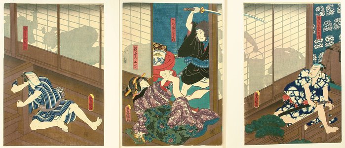 Utagawa Kunisada, 歌川国貞 (Utagawa Kunisada)による浮世絵「Murder in a Restaurant - Kabuki」