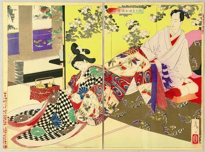 月岡芳年: New Selections of Eastern Brocade Pictures - Shogun and Beauty - Artelino