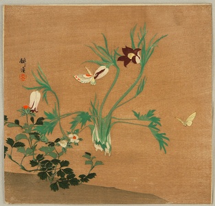 Tsukioka Kogyo: Flowers and Butterflies - Artelino