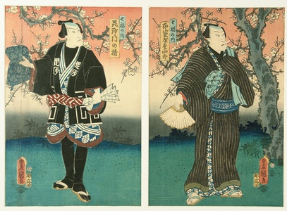 Utagawa Kunisada: Two Samurai and Plum Blossoms - Artelino