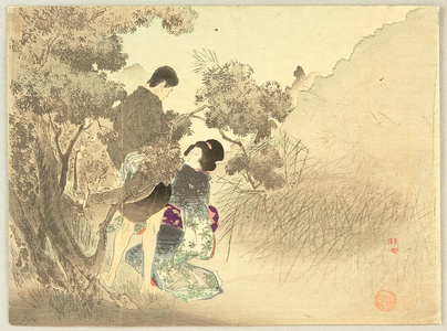 Japanese Print "In a Park" by Takeuchi Keishu, 武内桂舟 (Takeuchi Keishu)