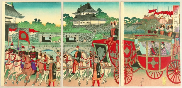 Toyohara Chikanobu: Coach Ride from Nijubashi Bridge - Artelino