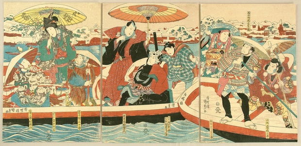 Utagawa Kunisada: Boats in the Snow - Kabuki - Artelino