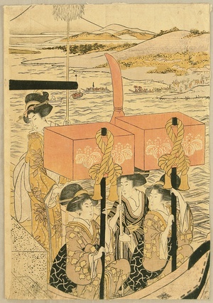 Kitagawa Utamaro: Beauties on a Boat - Artelino