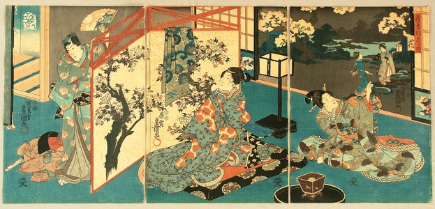 Utagawa Hiroshige: Genji - Looking at Flowers - Artelino