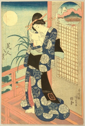 Utagawa Kunisada: Courtesan and Autumn Moon - Artelino