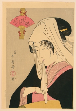 Kitagawa Utamaro: Beauty with Cloth - Artelino