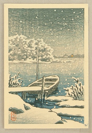 川瀬巴水: Boat in Snow - Artelino