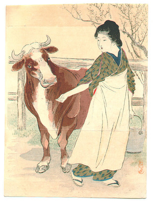 Takeuchi Keishu: Cow Girl (Kuchi-e) - Artelino