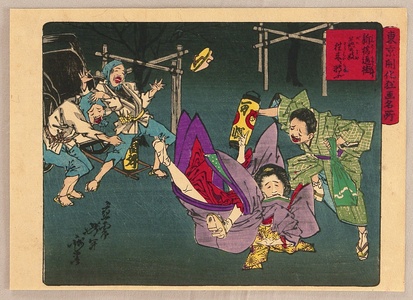 月岡芳年: Tokyo Kaika Kyoga Meisho - Falling to the Ground - Artelino