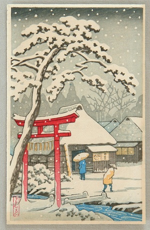 無款: Red Torii in a Snowy Day - Artelino