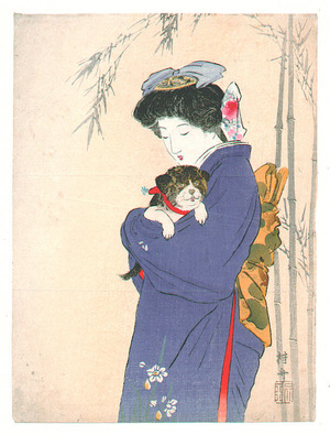 武内桂舟: Girl and Puppy (Kuchi-e) - Artelino