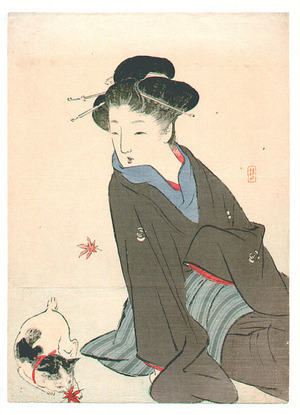 Takeuchi Keishu: Girl and Cat (Kuchi-e) - Artelino