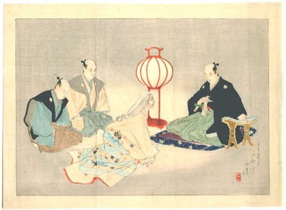 Tomioka Eisen: Lady and Three Samurai (Kuchi-e) - Artelino