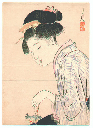 Ogata Gekko: Girl and Small Flower (Kuchi-e) - Artelino