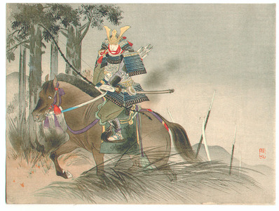 武内桂舟: Samurai on Horse (Kuchi-e) - Artelino