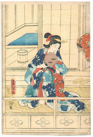 歌川国貞: Akashiburo (6 oban panels) - Artelino