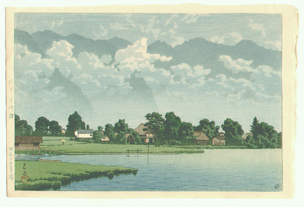 川瀬巴水: Kisaki Lake in Shinshu - Artelino