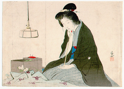 Kaburagi Kiyokata: Seamstress (Kuchi-e) - Artelino