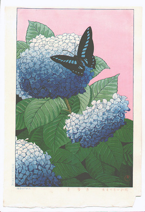 Inuzuka Taisui: Hydrangea and Butterfly (Muller Collection) - Artelino
