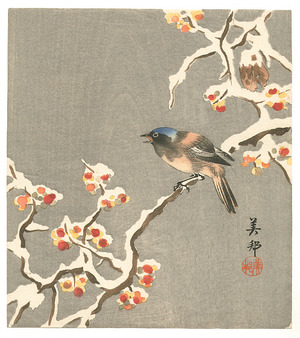 Takahashi Biho: Bird on Snow Covered Berry Branch (Muller Collection) - Artelino