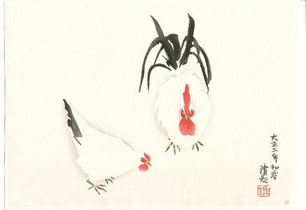 小林清親: Hen and Rooster (Muller Collection) - Artelino