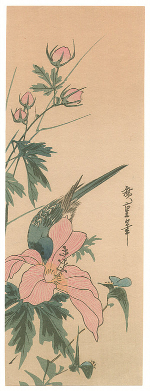 Utagawa Hiroshige: Blue Bird and Hollyhock (Muller Collection) - Artelino