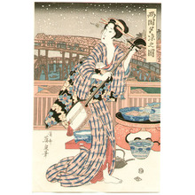 Japanese Print "Bijin with Shamisen (re-carved)" by Keisai Eisen, 渓斉英泉 (Ikeda Eisen)